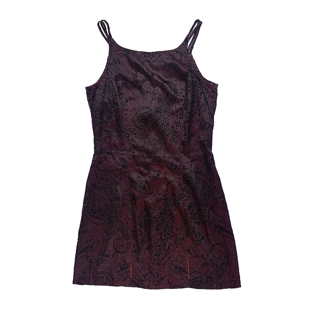 90s Y2K 2000s Vampy Whimsigoth High Neck Double Front Slit Micro Mini Dress XS S